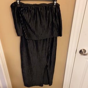 Black midi cocktail dress with leg slit